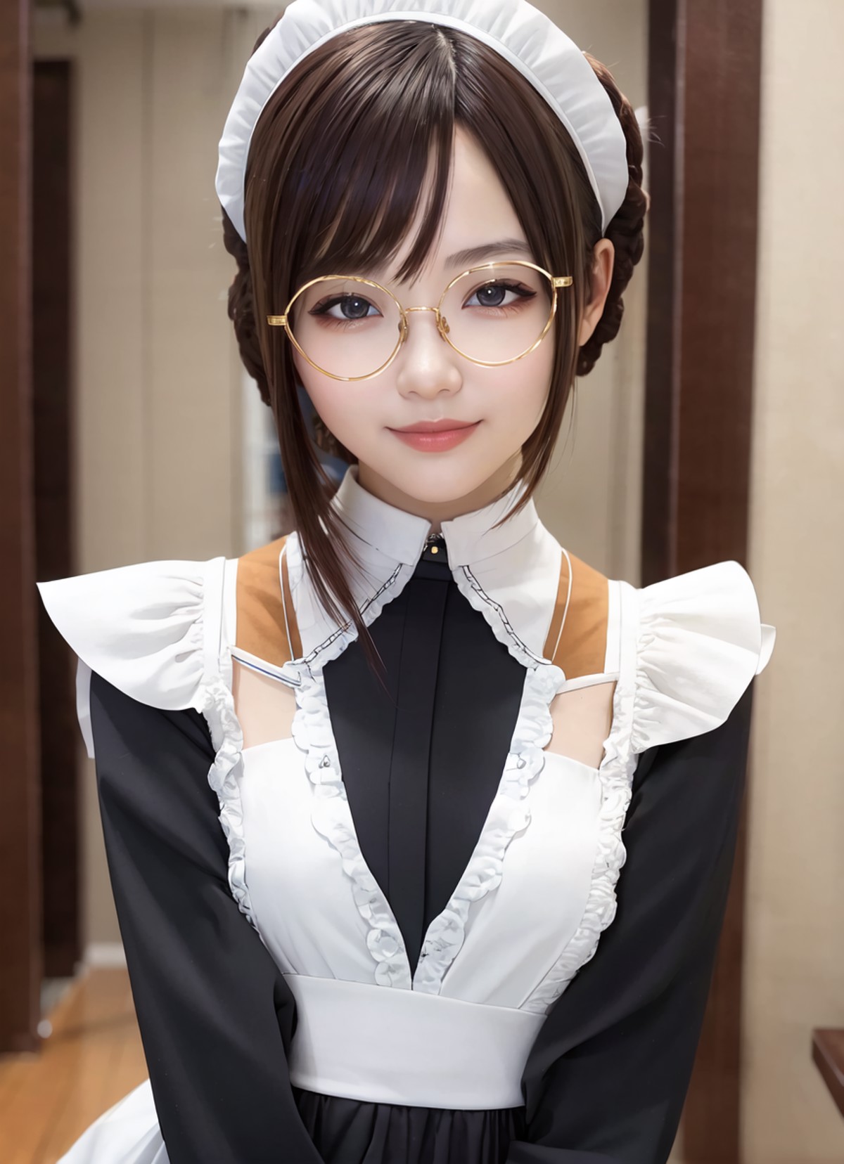 masterpiece, best quality, ultra-detailed, illustration, 1girl, solo, looking at viewer, <lora:round_glasses-v17h:1>, grey...